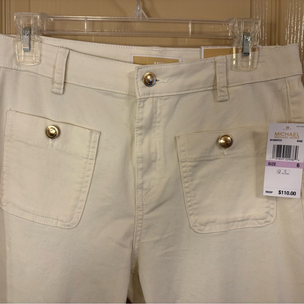 NWT Michael Kors Cream Trousers with Gold Button - Picture 12 of 12
